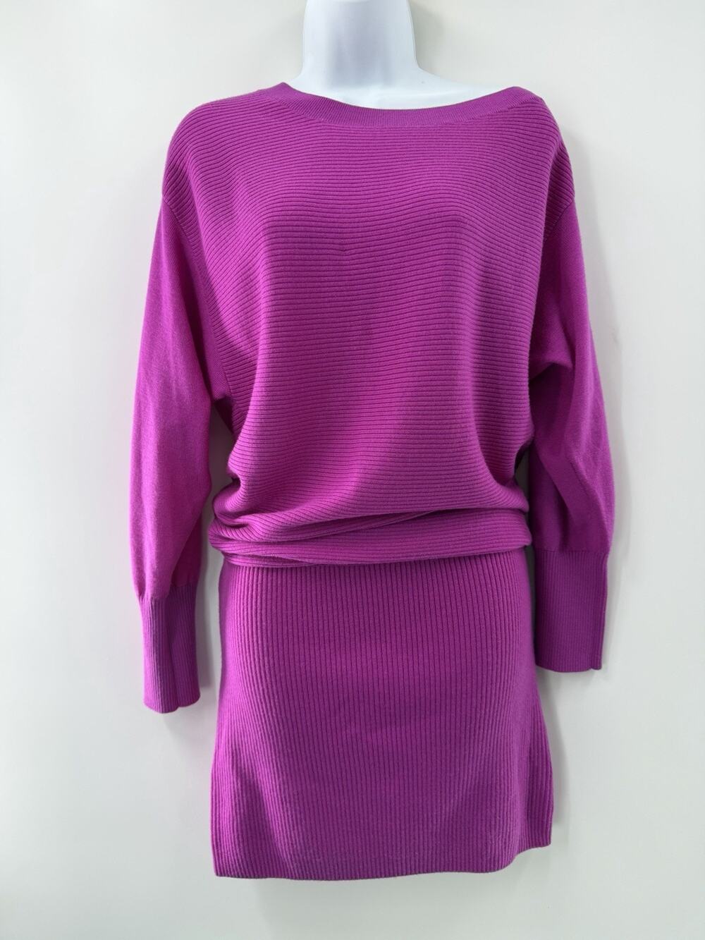 Ramy Brook NWT 100% Wool Blouson Sweater Dress Boat Neck Fuchsia Pink Small